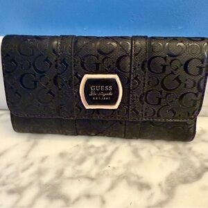 Vintage WOMEN'S GUESS LOS ANGELES DOUBLE FOLDED WALLET Black
